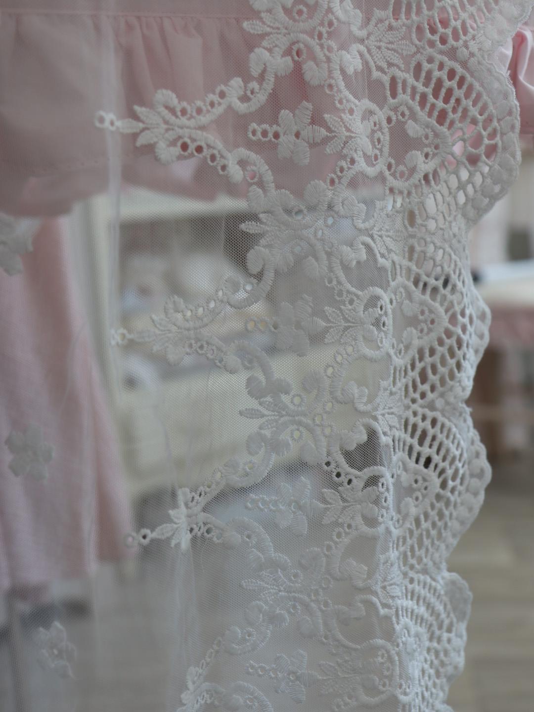 картинка Кружево 2203 широкое белое (молочный) .Кружево на сетке от магазина Ариши Рукодельные нежности