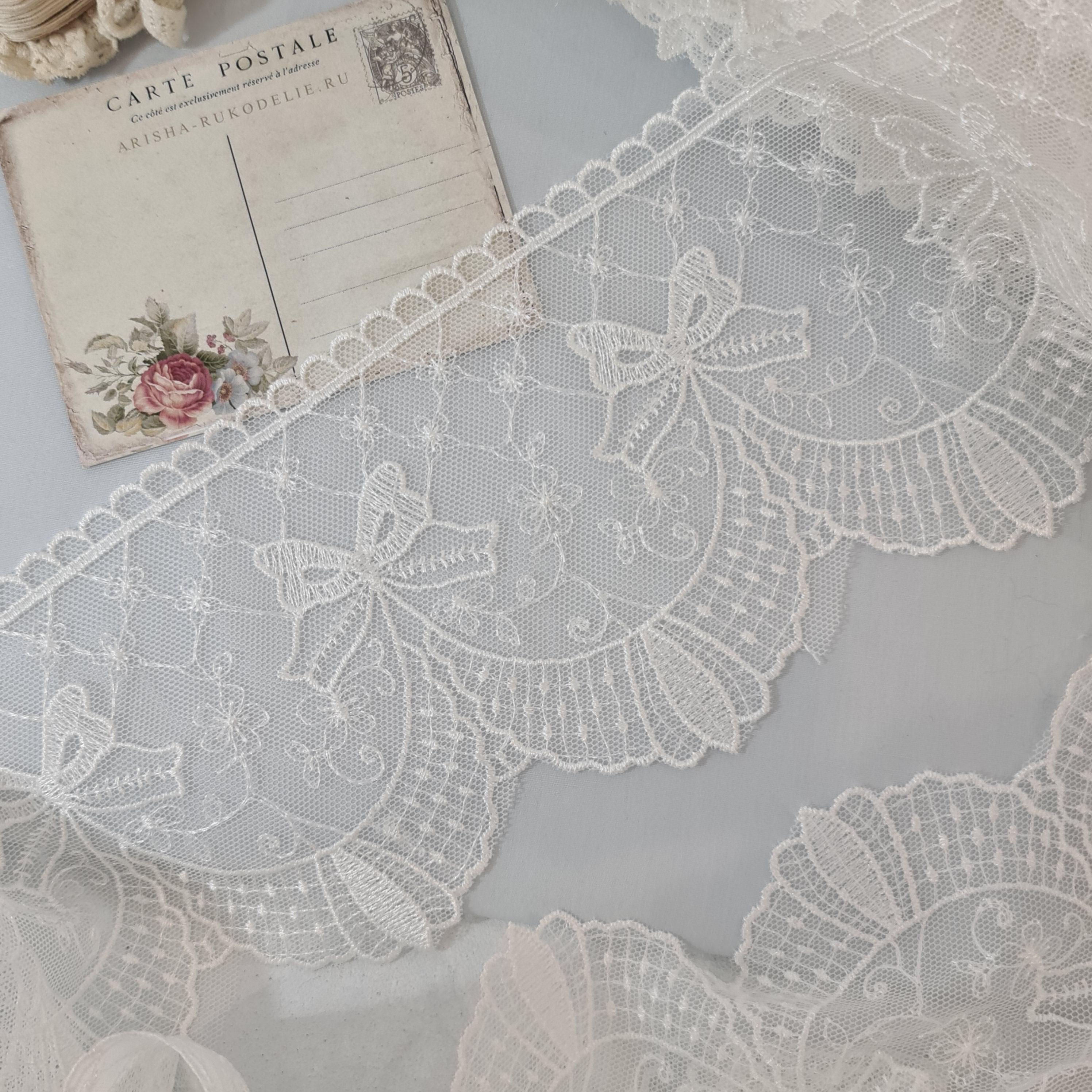 картинка Кружево 3019 "Широкое с бантиками" . Кружево на сетке от магазина Ариши Рукодельные нежности